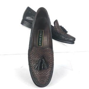 Cole Haan Black w Brown Weave Penny Loafer 7 B